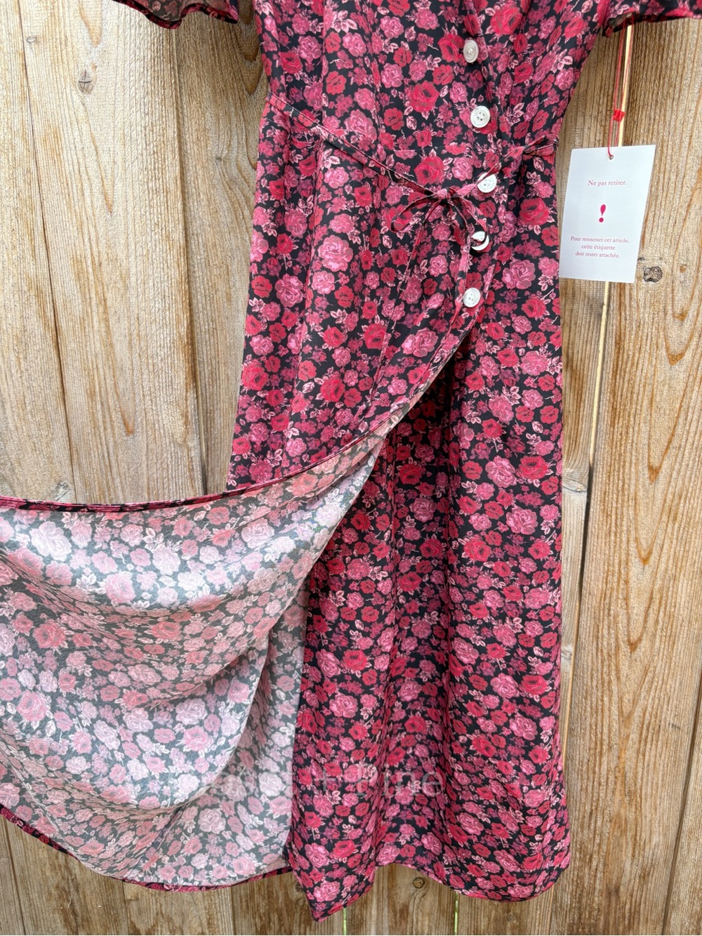 Rouje Gabin Dress Rosier Rouge Midi Wrap Green Size FR 38 US 6 Small Pink Floral - Picture 8 of 17
